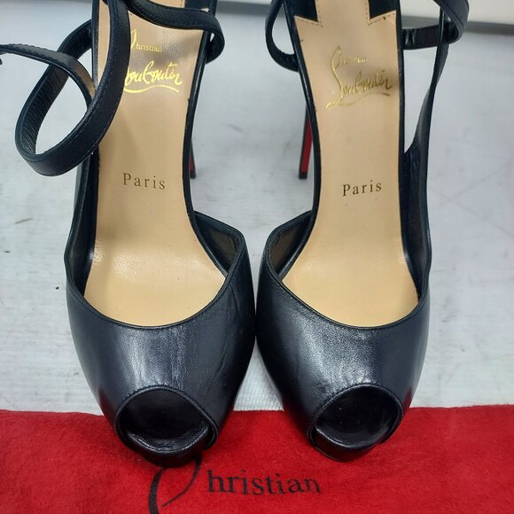 Christian Louboutin Black Jenlove Alta Peep Toe Sandal heel Shoe - Picture 7 of 12